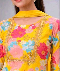 Vibrant Yellow Floral Kurta Set with Dupatta