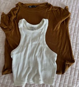 Zara Brown top & H&M White Ribbed to