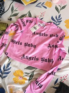 Pink "Angels Baby" Graphic Crop Top