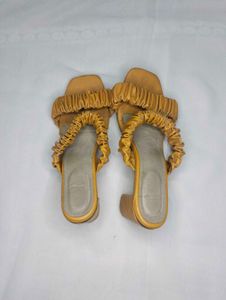 Stylish Mustard Ruched Block Heels
