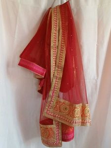 Red Dupatta with Golden Border