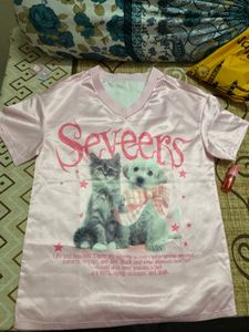Cute Pink Cat &amp; Dog Graphic T-Shirt Jersey