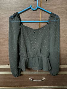 Black Peplum Button-Up Blouse