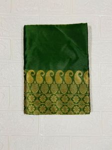 Elegant Green Silk Saree with Golden Border