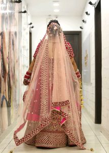Hot Pink Heavy Embroidered Bridal Lehenga