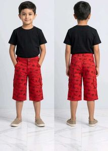 Boys Red Cargo Shorts with Print