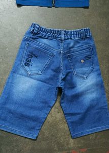 Kids Blue Racing Print Vest &amp; Denim Shorts Set