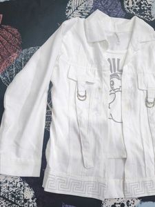 Chic White Jacket with Graphic Tee