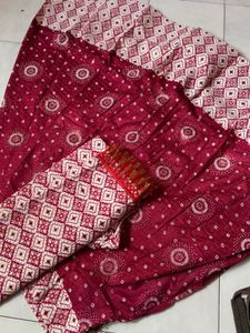 Maroon Bandhani Saree