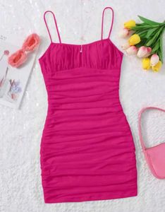 Hot Pink Ruched Bodycon Mini Dress