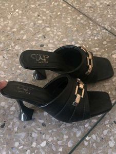 Chic Black Mules with Gold Accent