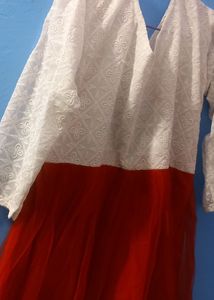 Very Preety Red And White Dress