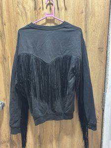 Fringe Detail Black Sweatshirt