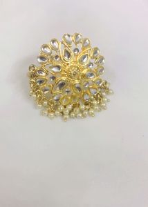Exquisite Gold-Plated Kundan & Pearl Ring
