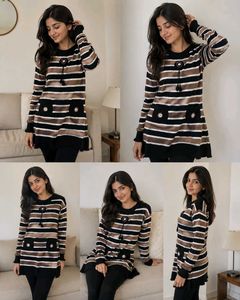 Striped Tunic with Flower Embellishment