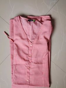 Red Gingham Dress Around Knee Length