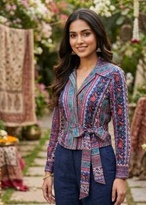 Boho Tie-back,front Print Crop Top