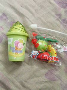 Cute Ice Cream & Fruit Erasers Set