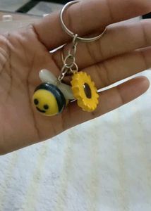 handmade clay Cute Bee &amp; Sunflower Keychain