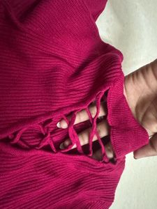 Ribbed Crimson Long Sleeve Top
