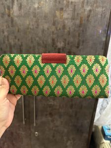 Designer Brocade Clutch – Emerald Green
