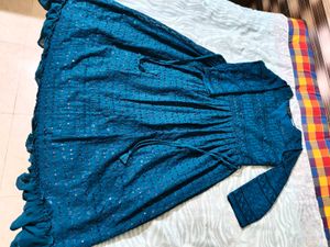 Teal Sequined Anarkali Gown