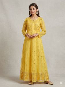 Elegant Yellow Embroidered Ethnic Gown