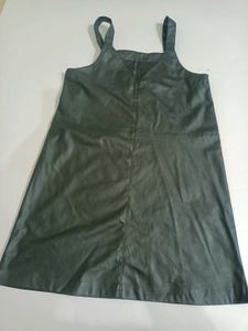 Black Faux Leather Pinafore Dress S/M
