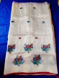 White Saree with Floral Printed