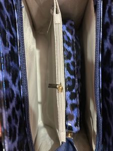 Blue Glossy Leopard Print Handbag
