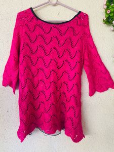 Chic Pink Crochet Tunic Top