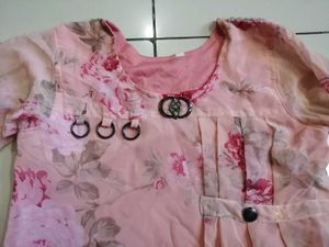 Pink Floral Flared Sleeve Kurta
