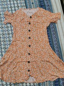 Orange 🧡 Floral Button-Up Mini Dress