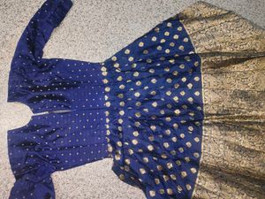 Elegant Blue &amp; Gold Ethnic Gown