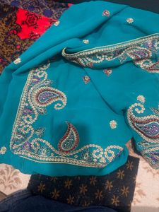 Elegant Turquoise Embellished Saree