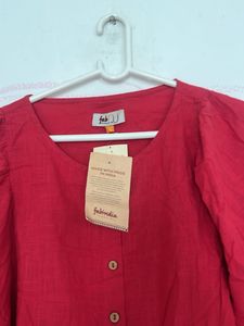 Vibrant Red Linen Blend Blouse
