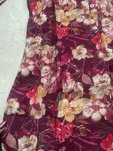 Maroon Floral Print co-ord kurta Set