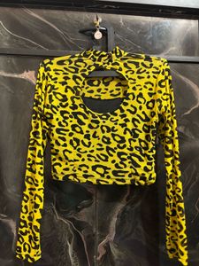 Yellow Leopard Print Mesh Top