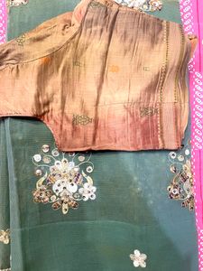 Green Saree With Golden Work