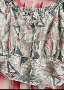 Boho Print Long Sleeve Crop Top🤍🫶🏻