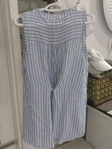 Blue and White Striped Sleeveless Top