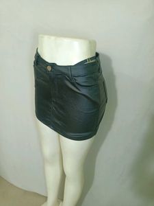 Black Faux Leather Mini Skirt Free Size S to M