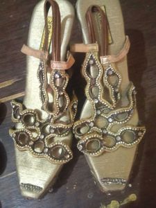 Designer Embellished Gold Wedge Heels