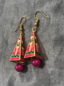 Elegant Pink Enamel Bell Earrings