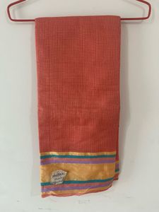 Orange Woven Saree with Striped Border