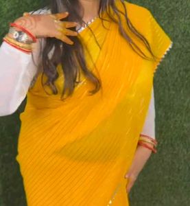 Yellow Saree with Silver Stripes
