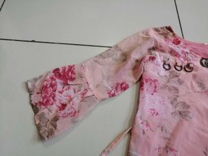 Pink Floral Flared Sleeve Kurta