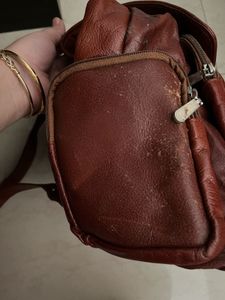 Unisex Leather  Brown Medium Size Backpack