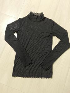 Black Mesh Fitted High Neck