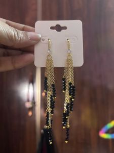 Elegant Black Bead Dangle Earrings